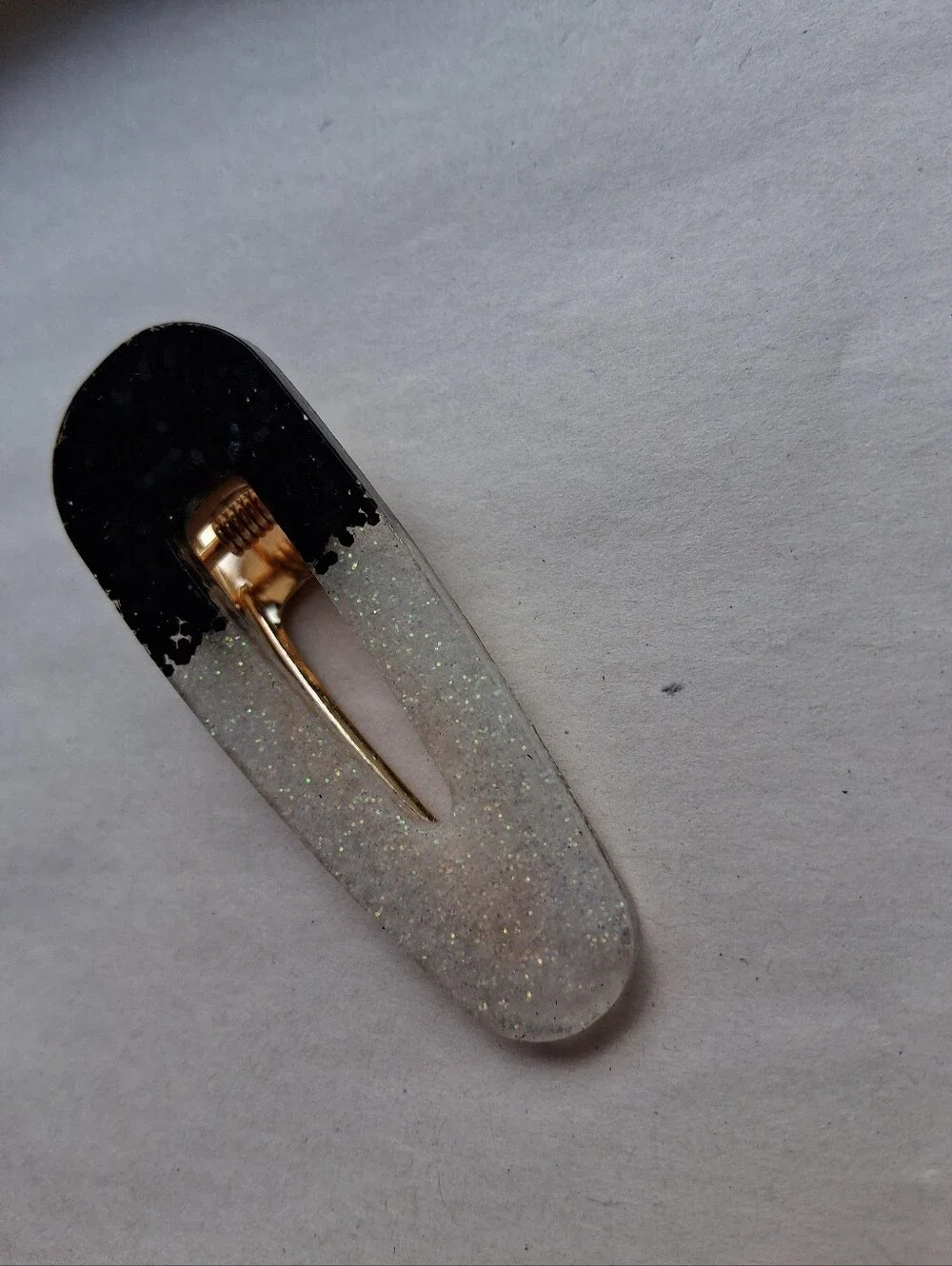 5/$25 Hand Crafted Black and White Glitter Resin Hair Clip